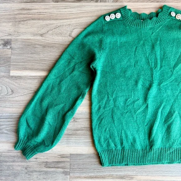 Classic Casual PS Crewneck Sweater Embellished Shoulder Knit Green - Picture 4 of 10